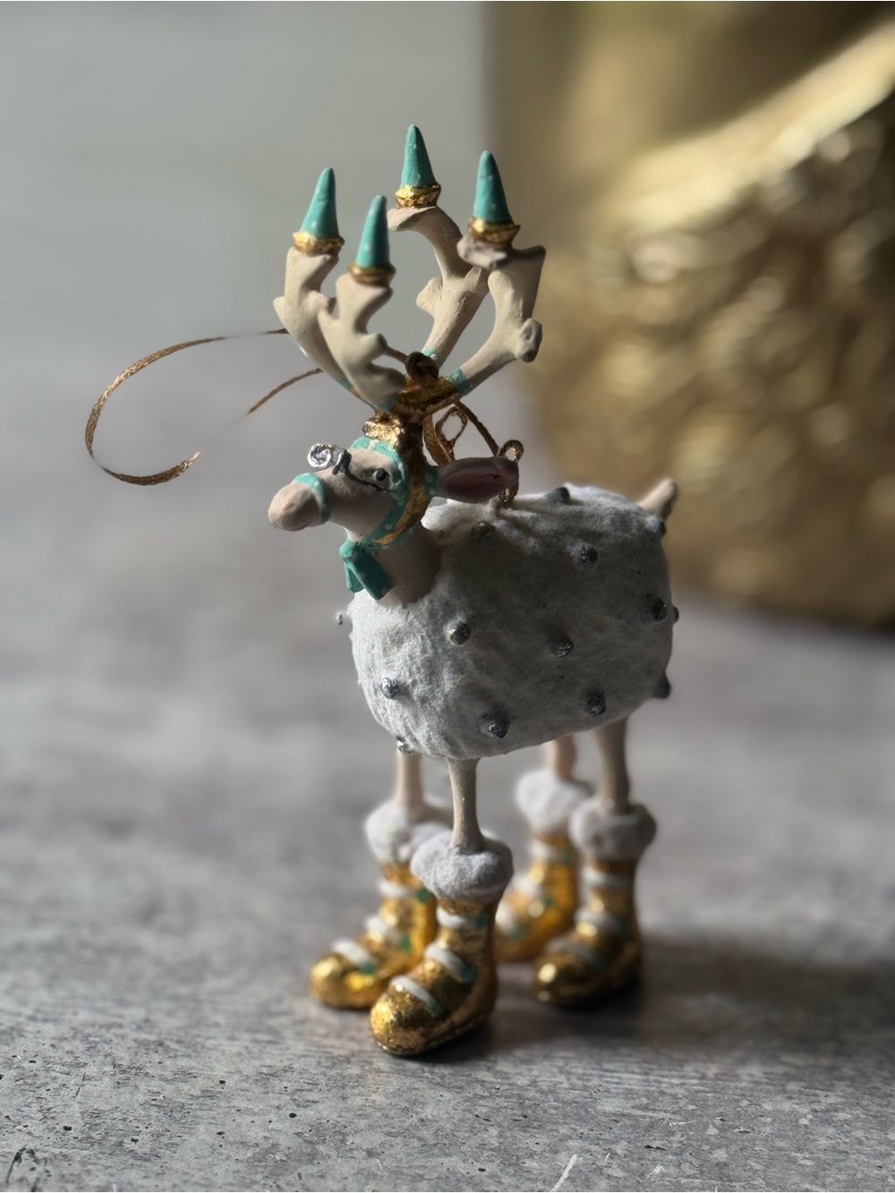 Mackenzie Childs Patience Brewster Moonbeam Blitzen Reindeer Mini Ornament